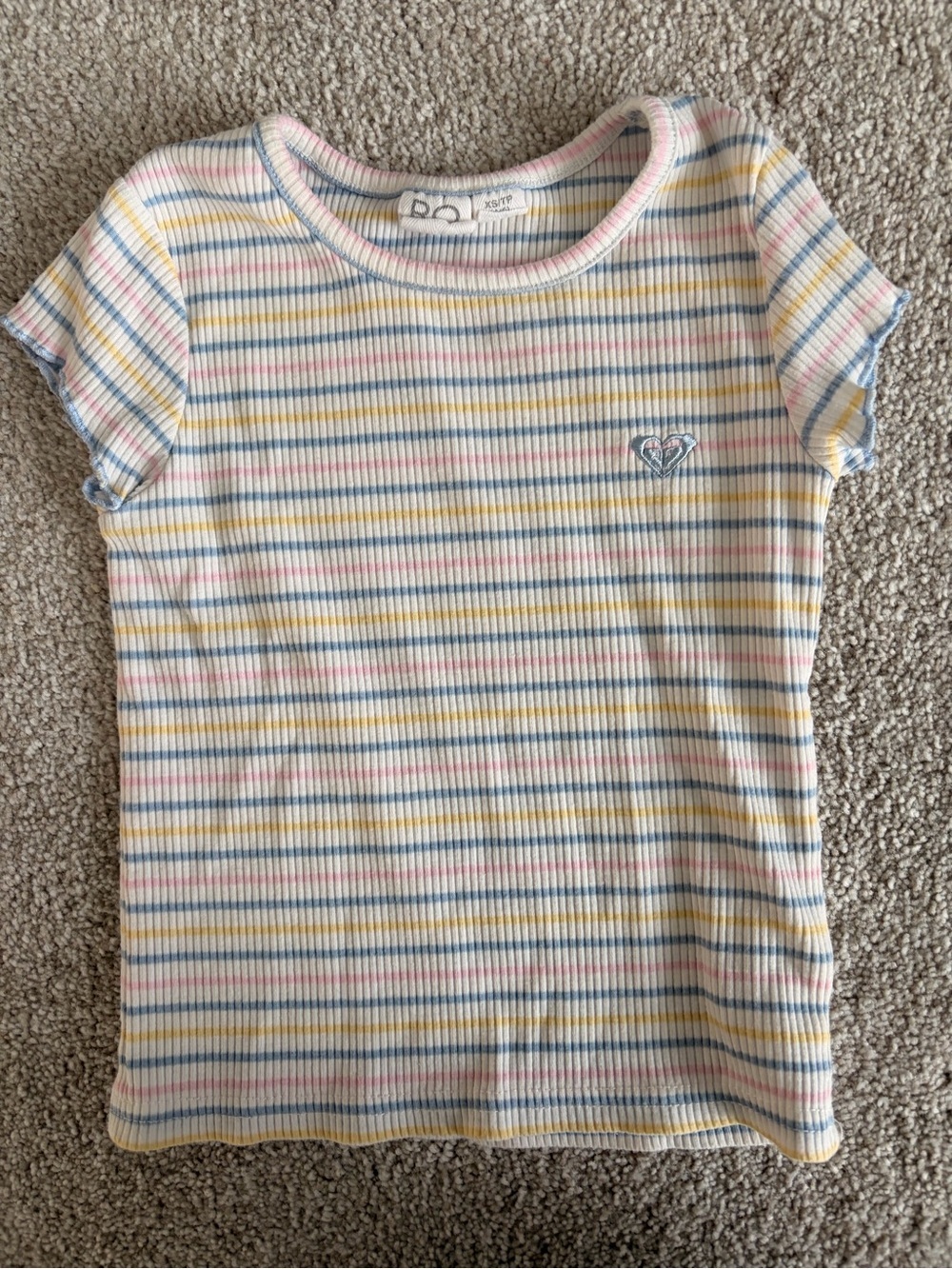 Roxy Pastel Striped Ribbed Short Sleeve Tee - Pink, Blue, Yellow